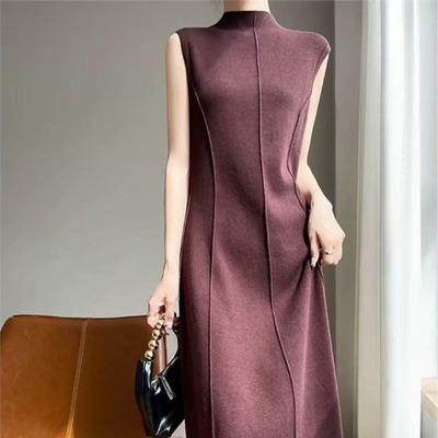 无袖针织连衣裙女半高领