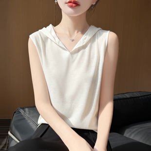 时尚休闲连帽无袖叠穿针织背心女轻薄舒适宽松百搭透气亲肤T恤衫