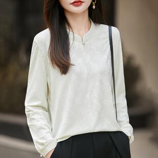 保暖提花针织缎显瘦上衣女国风盘扣气质宽松针织衫 新中式 立领时尚