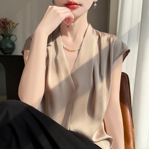新款V领丝滑缎面女士吊带背心