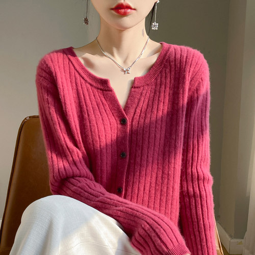 2025春季新款圆领坑条100纯羊毛