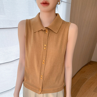 POLO领针织衫背心女春秋新款叠穿马甲坎肩无袖衬衫翻领内搭打底衫