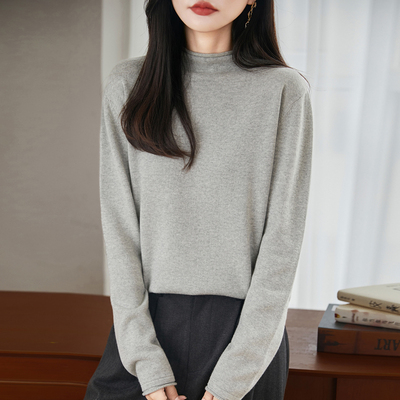 纯棉线针织打底衫女半高领毛衣