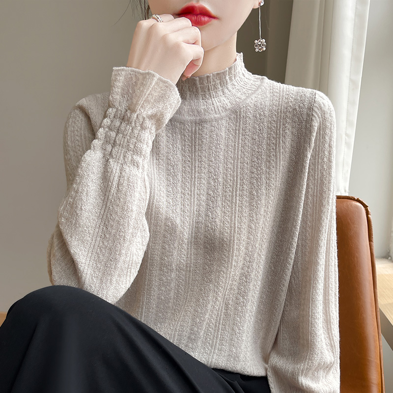 法式温柔风半高领长袖打底针织衫女2025新款精纺复古保暖内搭毛衣