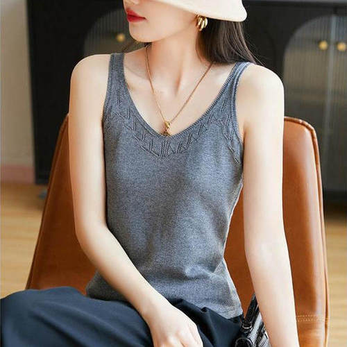 少女风~100%纯棉镂空背心女内搭夏薄修身显瘦全棉无袖打底小吊带