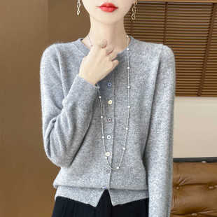 2025秋冬新款 女100纯羊毛针织外套宽松毛衣外搭上衣 圆领羊毛开衫