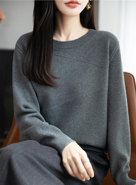 不起球100%纯棉灰色毛衣女内搭秋冬2026新款加厚全棉线针织打底衫