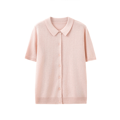 色翻领和纸纱短袖针织开