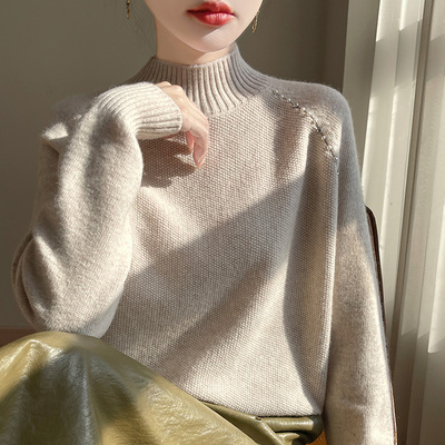 冬季加厚半高领毛衣女宽