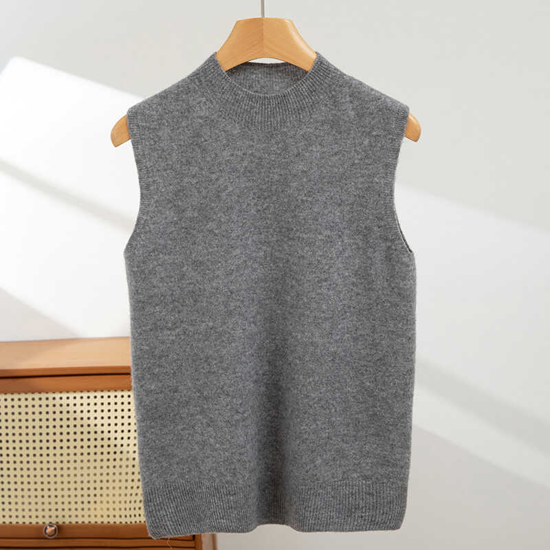 断码无袖半高领外穿羊毛背心打底