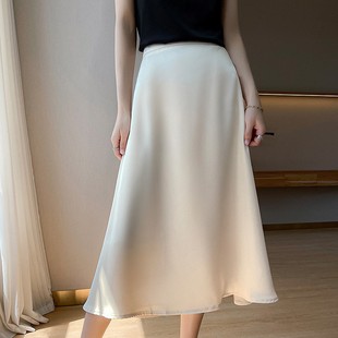 设计感长裙高腰醋酸缎面伞裙 高级感半身裙a字裙女春夏2025年新款