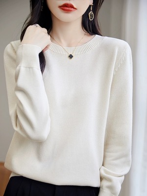 100%纯棉针织衫女圆领