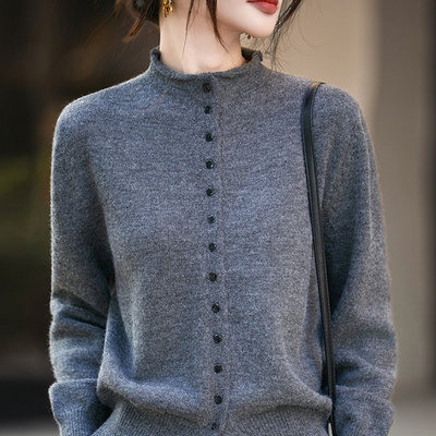 洋气秋冬毛衣半高领开衫上衣气质通勤打底衫女内搭针织衫外穿毛衫