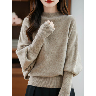 法式宽松蝙蝠袖纯羊毛针织衫女一字领毛衣2025新款时尚打底衫上衣