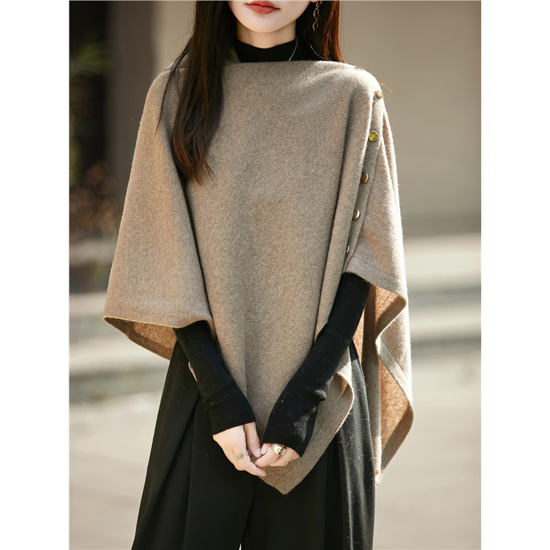 法式设计感100纯羊毛披肩针织衫女2025新款保暖斗篷上衣围脖围巾