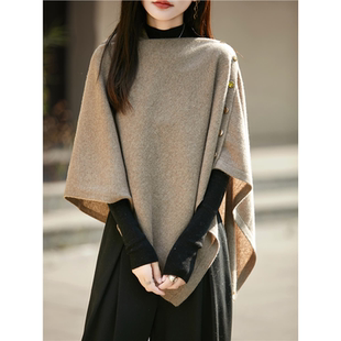 法式设计感100纯羊毛披肩针织衫女2025新款保暖斗篷上衣围脖围巾