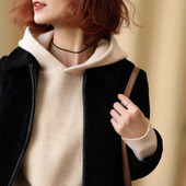 配大衣 卫衣减龄安迪绒打底衫 法国高端女装 连帽毛衣宽松带帽针织衫