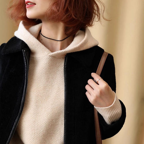法国高端女装连帽毛衣宽松带帽针织衫卫衣减龄安迪绒打底衫配大衣
