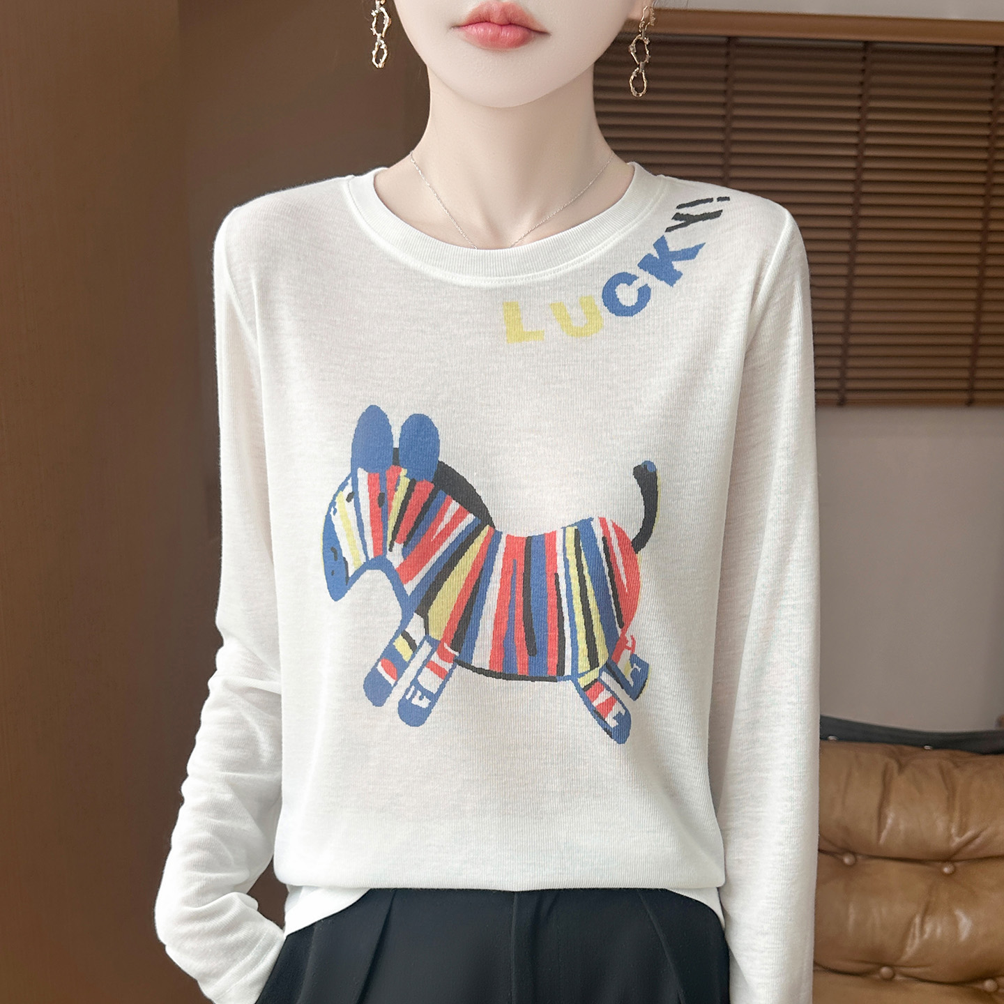 长袖T恤圆领套头打底衫软糯正肩