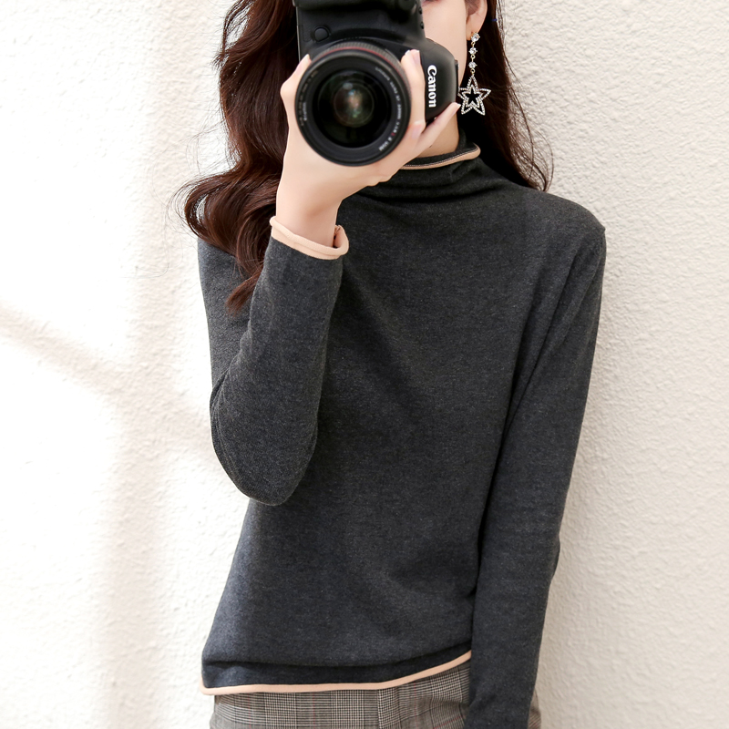 纯棉毛衣堆堆领内搭打底衫新款