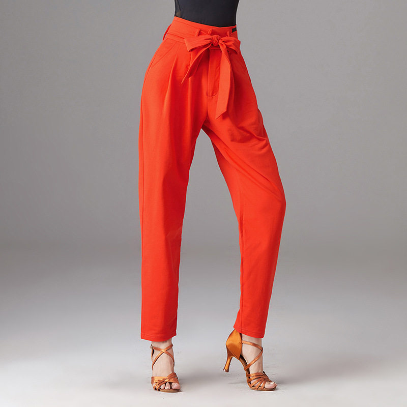 拉丁舞裤腰带专业国标舞练功裤小脚口袋舞蹈长裤子牛仔斗牛跳舞裤