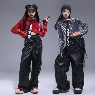爵士舞服装女童套装韩版露脐上衣背心jazz卫裤子少儿时髦表演出服