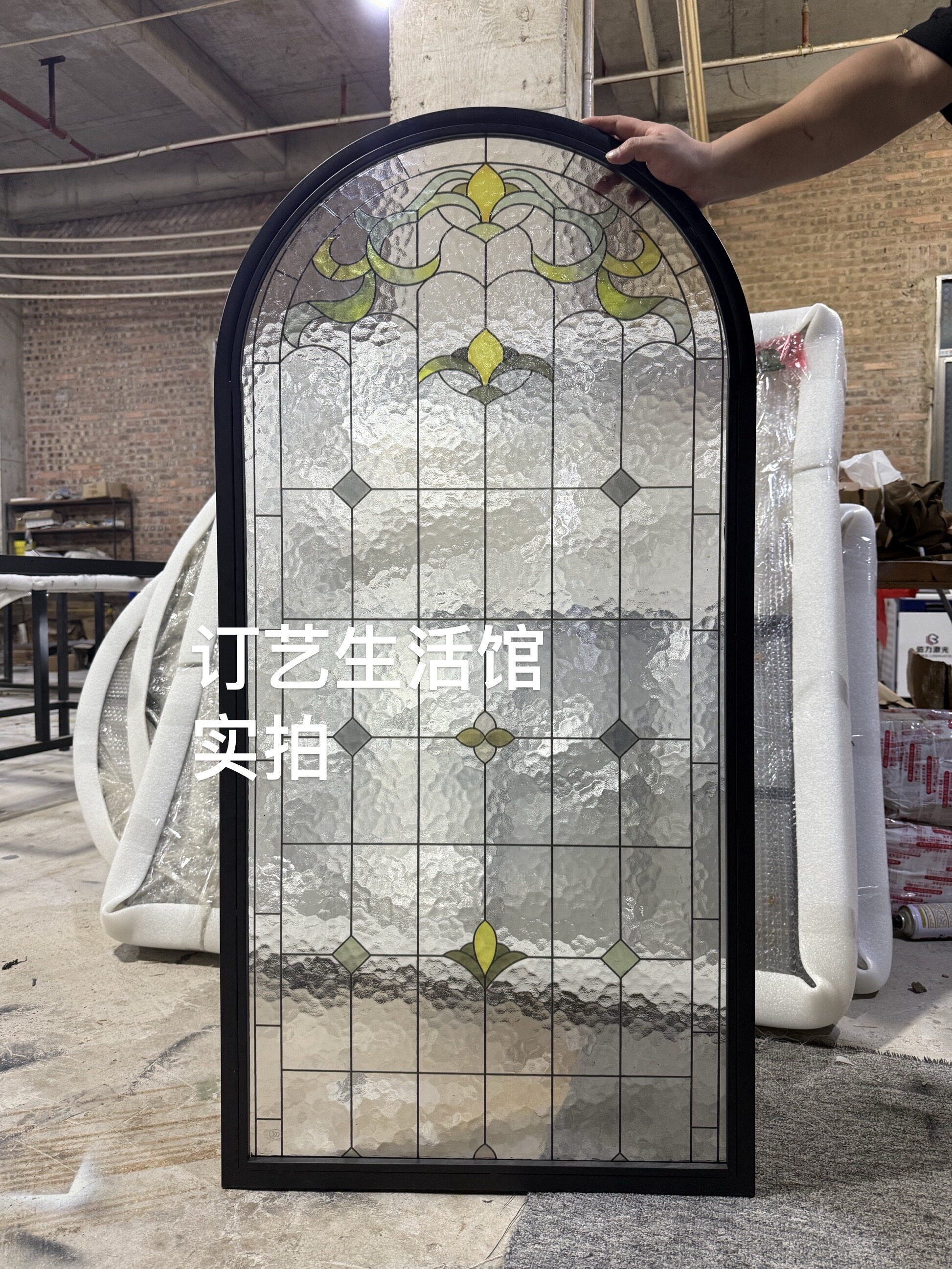 法式复古印花玻璃铝合金窗中古风窗透光通风厨房窗户拱形阁楼窗户