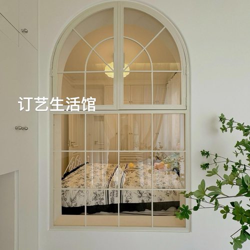 法式复古拱形窗铁艺圆弧形窗户