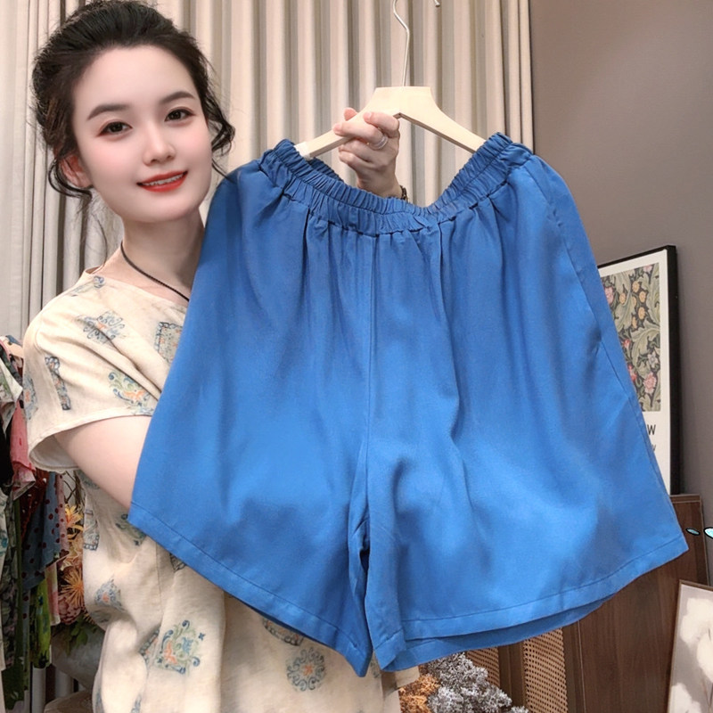 夏季斜纹棉绸百搭阔腿短裤女休闲洋气时尚宽松纯色裤裙显瘦外穿