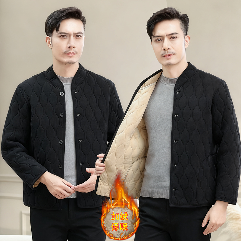 2025新款中老年男装加绒加厚保暖小棉衣爸爸薄内胆棉服男士厚外套