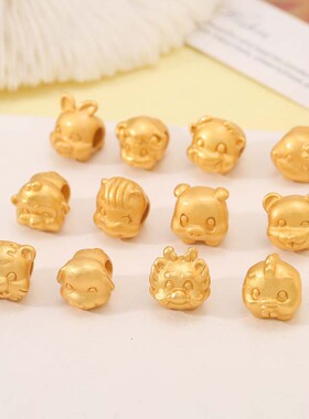 沙金通孔卡通虎隔珠diy手工福蛇散珠饰品配件生肖蛇大孔转运珠