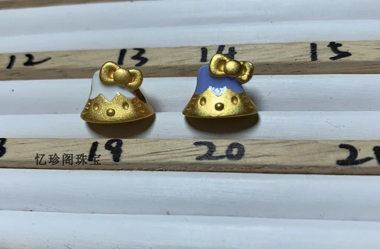 13号沙金小配饰项链手链 diy  富士山小猫咪系列古法金材质
