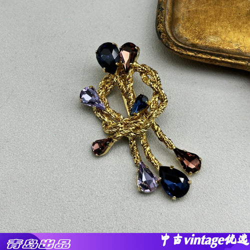 中古Vintage铜合金彩钻胸饰时