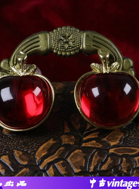 轻奢时尚红色果冻树脂苹果耳夹 电镀真金可爱小巧精致高级感耳饰