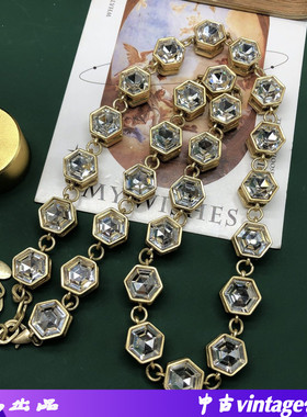 vintage饰品菱形项链毛衣链项链