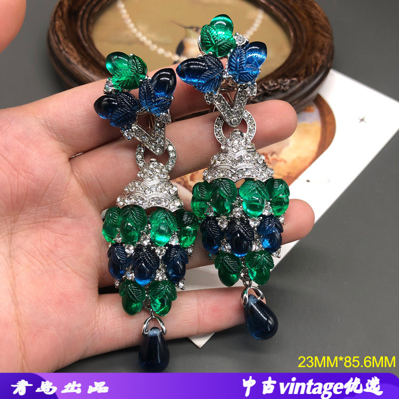 新款设计感清新水晶树叶耳环精致