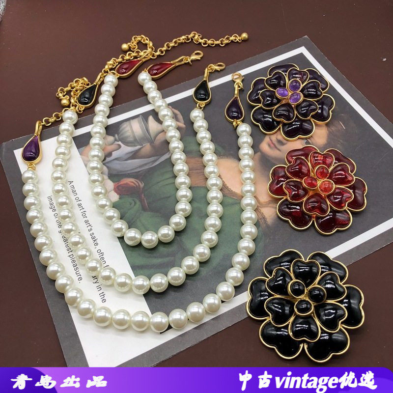 西洋中古白色珍珠项链颈链复古宫