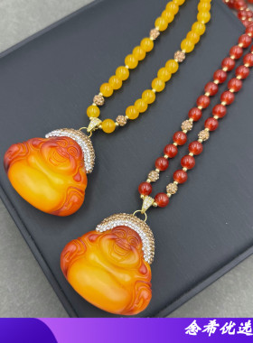 新款二代蜜蜡项链笑佛公吊坠新中