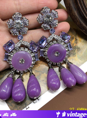 新款椭圆水滴流苏紫色果冻树脂耳钉时尚冷淡风气质简约耳环耳坠女