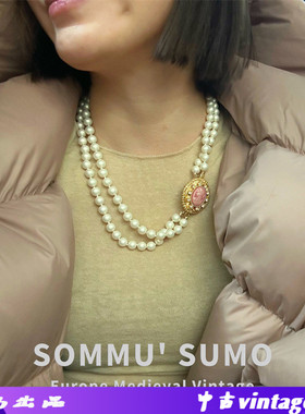 Vintage浮雕复古珠玻璃吊坠项链