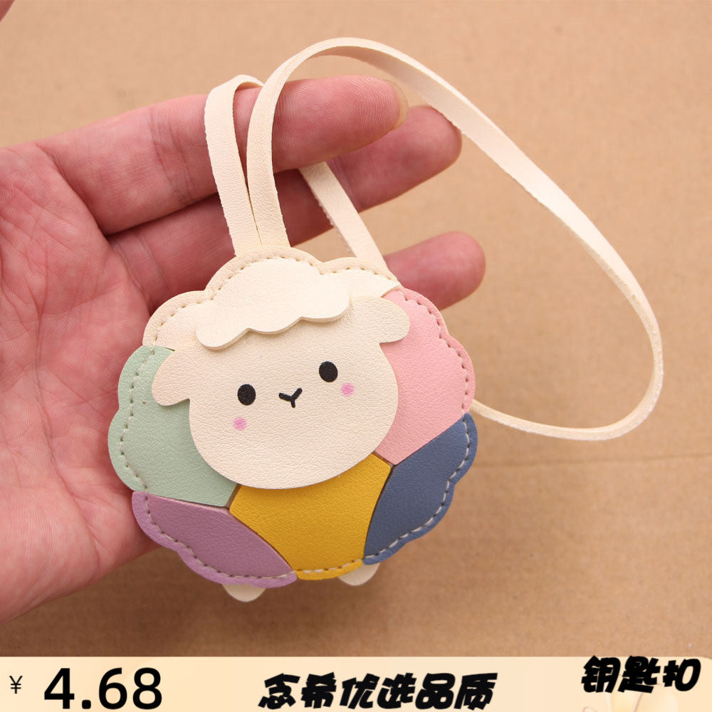 现货多层拼接七彩小羊皮革箱包挂