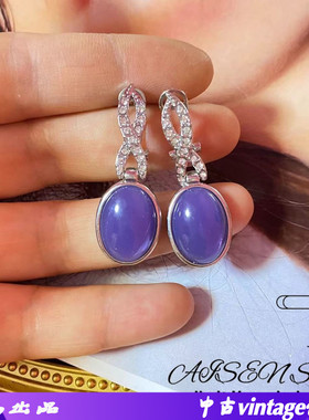 耳钉 复古华丽宫廷风耳环 中古个性轻奢感镶钻紫晶石耳钉女