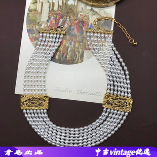 法式复古风饰品个性设计感多层珍珠串珠短款项链优雅时尚百搭颈链