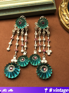 中古西洋蓝色系列耳钉银针气质时髦耳环女气质耳坠耳饰南瓜吊坠