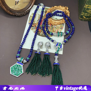 新中式青金石串珠长短款吊坠项链扫肩流苏耳夹气质优雅百搭首饰