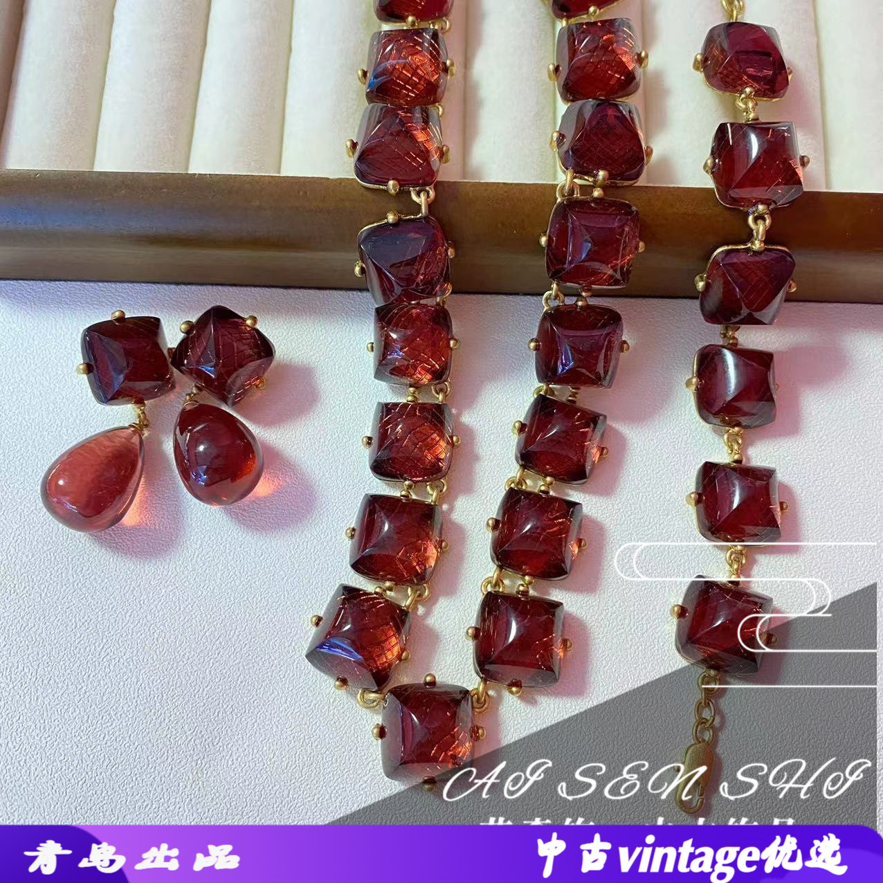 耳钉手链项链文艺复古方块套装简