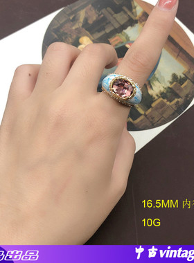 中古着雕刻花边百搭戒指重工彩色