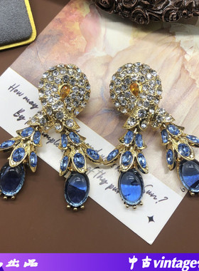 中古饰品蓝色琉璃设计感耳钉时尚优雅耳饰百搭甜美气质耳钉耳坠女