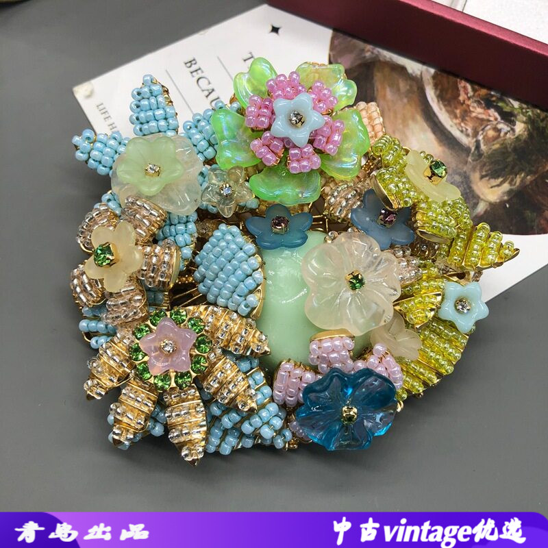 中古风编织工艺花朵胸花水滴条纹