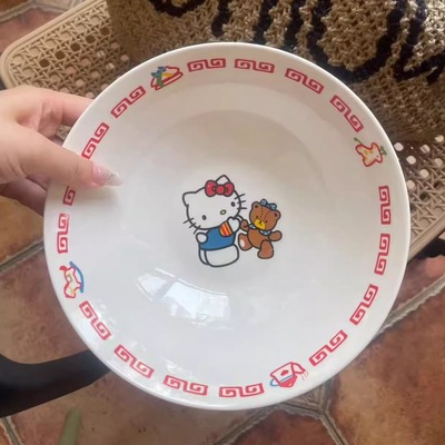 红色猫繁华高颜值大汤碗陶瓷面碗深圆盘餐厅